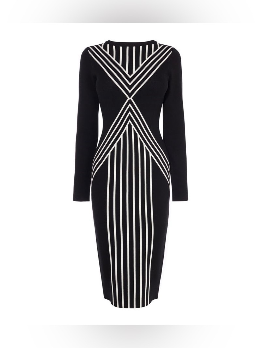 Karen Millen Body Contour Dress black/white geometric chevron pattern XS NWT